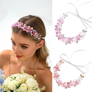 Handgefertigtes Mori Stil Blumenkranz Stirnband Mit Künstlichen Perlen Satinband Floral Haarschmuck Für Hochzeit Kinder