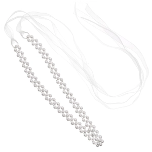 Accessoire de cheveux élégant en perles à double rangée avec rubans de soie pour mariages