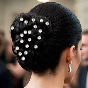 Gros plan d'un ensemble d'épingles à cheveux en perles élégantes pour coiffure de mariée