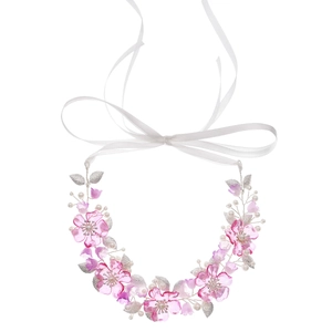 Blumenkranz mit rosa Blüten, silbernen Blättern und Perlen für Hochzeitsblumenmädchen