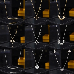 Mode Edelstahl Zirkonia Stern Mond Sonne Anhänger Halskette Für Damen Verstellbare Kette Funkelnde Strass Eingelegte Schlüsselbeinkette Schmuck Geschenk