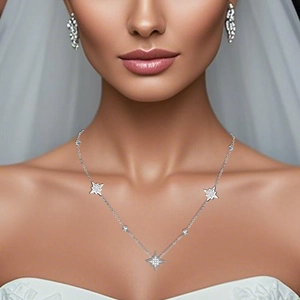 Elegantes Set aus Titanstahl-Halskette und Ohrringen mit Sternanhängern für Bräute