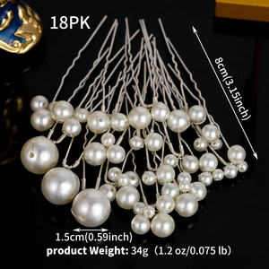 Détails de 18 épingles à cheveux en perles montrant les dimensions et la longueur de 8 cm