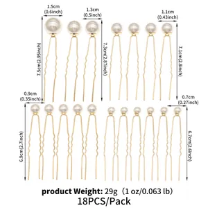 Tableau des tailles pour lot de 18 épingles à cheveux perles avec design en forme de U