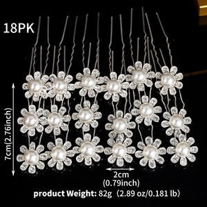 Lot de 18 épingles à cheveux fleurs perles et strass pour coiffure de mariée élégante