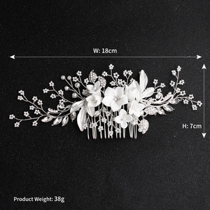 Detail view of handmade bridal hair comb with beads pearls and crystals 18cm width