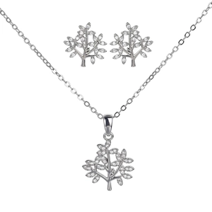Sparkling Tree of Life jewelry set with zircon necklace and matching stud earrings