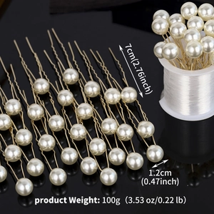 Vue détaillée d'épingles à cheveux en U de 7cm avec perles de 1,2cm et métal doré