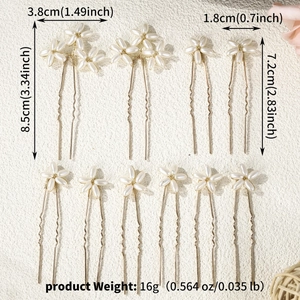 Set di 10 forcine per capelli con fiori di perle bianche e clip dorate a forma di U