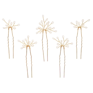 5-piece gold bridal hair pin set with white beads for wedding and party hairstyling