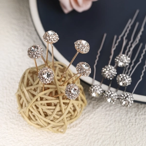 Sparkling rhinestone ball U-shaped bridal hair pins in gold and silver finish