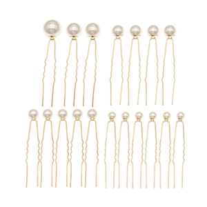 Lot de 18 épingles à cheveux élégantes avec perles en forme de U et fil doré pour la mariée