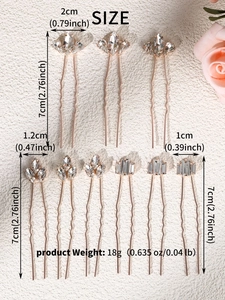 Detailed view of 9-piece rhinestone bridal hair pins set in elegant rose gold finish