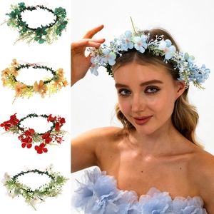 Handmade Forest Style Simulation Flower Garland Headband Adjustable Ribbon Floral Crown For Wedding Party Vacation Women Kids Hair Accessories
