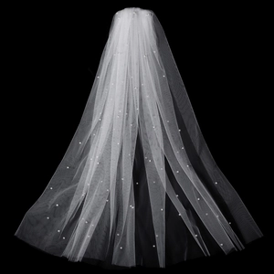 Velo Da Sposa Bianco Lungo In Tulle Con Imitazione Perla Artificial Accessorio Per Capelli Matrimonio Per Fidanzamento Fotografia Donna
