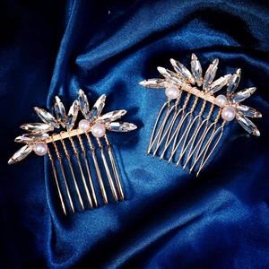 Luxus Gold Legierung Strass Kunstperle Braut Haarkamm Set Für Hochzeit Bankett Damen Blumen Schmetterling Haarschmuck