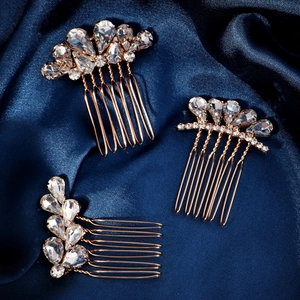 Eleganter Brauthaarkamm Set mit Gold-Finish Perlen und funkelnden Strasssteinen für Hochzeit