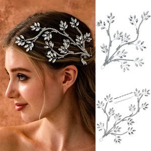 Vigne de Cheveux de Mariée Accessoires de Cheveux Feuille de Strass Alliage d'Argent Fait Main Coiffe de Mariage Fête Bijoux Femme