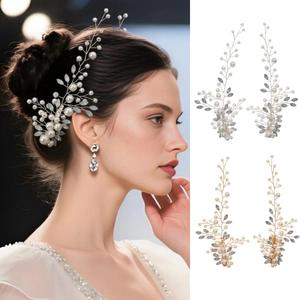 Barrettes à Cheveux en Feuilles de Künstliche Perles Faites à la Main pour Femmes Alliage Strass Accessoire de Coiffure Mariée Fête