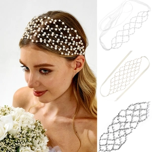 Bandeau en Maille Bohème pour Femmes Strass Künstliche Perle Coiffe Tissée à la Main Style Ethnique Accessoires Cheveux Mariage Ruban