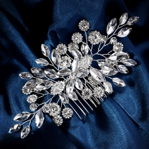 Elegant bridal hair comb with shimmering marquise crystals in a radiant floral leaf design
