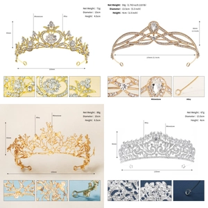 Detailed specs of luxury rhinestone wedding crowns with alloy dimensions and weight info
