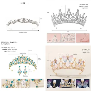 Detailed sizing and weight specifications for luxury rhinestone tiaras and crowns