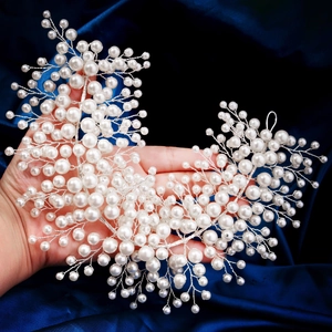 Serre-tête de mariée luxueux en perles fait main avec motif de branches argentées