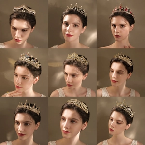 Golden Baroque crowns collection with rhinestones and pearls for bridal party styling