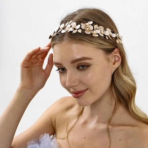 Fascia per Capelli da Sposa Vintage con Fiori d'Oro Vite per Capelli in Foglia di Metallo con Perla Artificial d'Imitazione Donna