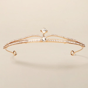 Elegant gold bridal tiara with sparkling white rhinestones and a large center crystal