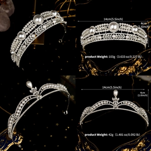 Dettagli di corone da sposa argentate con perle e strass incluse dimensioni del prodotto