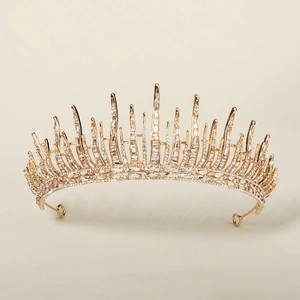 Sparkling gold crown with rhinestones for weddings and party, elegant princess tiara