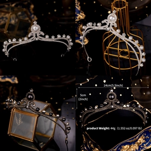 Dettagli sulle dimensioni del diadema da sposa di lusso con perle e strass vintage