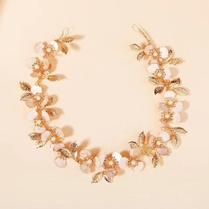 Fascia vintage con petali dorati e perle per acconciature da sposa o stile vacanza