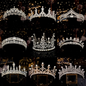 Lussuosa Corona da Sposa in Lega con Strass e Perle Artificiali Elegante Tiara da Matrimonio Copricapo da Principessa per Festa di Compleanno Donna Gioielli