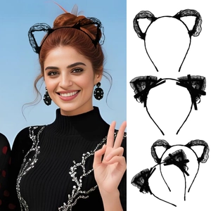 Sexy Schwarze Spitze Katzenohren Haarreif Für Damen Handgefertigt Schleife Haarband Für Cosplay Dating Valentinstag Schmuck