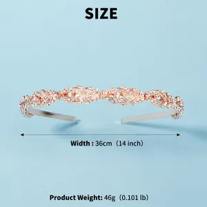 Tabella taglie con larghezza 36cm e peso 46g per la corona da sposa in oro rosa con strass