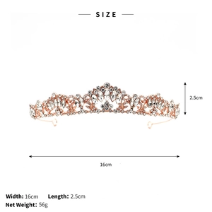 Dimensioni dettagliate per corona da principessa in oro rosa, larghezza 16cm e altezza 2,5cm