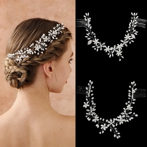 Handmade Bridal Artificial Pearl Flower Hair Vine Rhinestone Alloy Crystal Wedding Hair Comb For Women Bridal Headpiece Jewelry