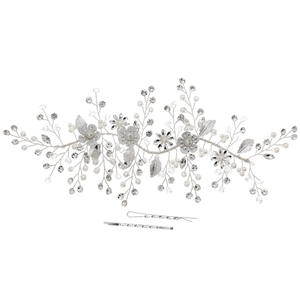 Set di accessori floreali per capelli da sposa in argento con perle e strass