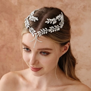 Handmade Alloy Rhinestone Leaf Bridal Headband Silver Ethnic Wedding Hair Band Exotic Headpiece Party Jewelry For Women