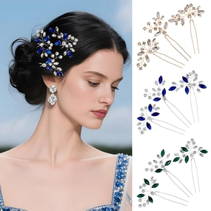 Rhinestone Flower Leaf Hair Pins Gold Silver For Wedding Bridal Hair Stick Party Jewelry Accessory
