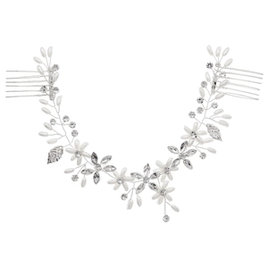 Handmade bridal headband with white pearls and sparkling rhinestones on double hair combs