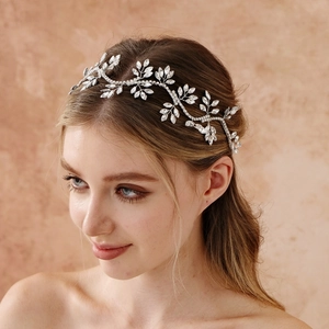 Vite per Capelli da Sposa in Argento con Foglie di Strass Fatta a Mano Stile Foresta Copricapo da Sposa per Damigella d'Onore