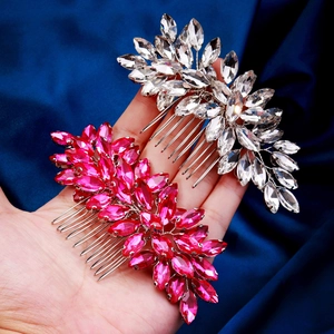 Peigne à cheveux de mariée avec grands strass marquise en blanc et rose fuchsia