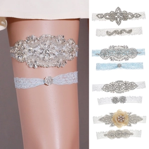 Lace Bridal Garter Set For Wedding Rhinestone Artificial Pearl Decorative Leg Ring Sexy Wedding Dress Accessory For Women Party Banquet