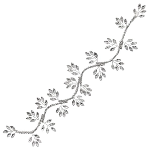 Cerchietto da sposa argento con design a foglia e cristalli marquise su fondo bianco