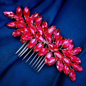Peigne à cheveux de mariée luxueux avec cristaux marquise roses et fil argent