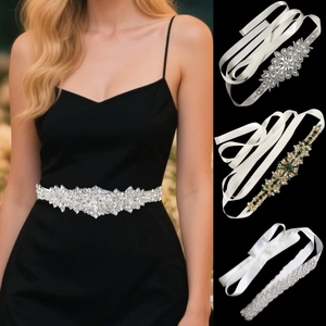 Handmade Rhinestone Artificial Pearl Bridal Belt Sash Elegant Satin Ribbon Wedding Dress Waist Accessories For Women Jewelry